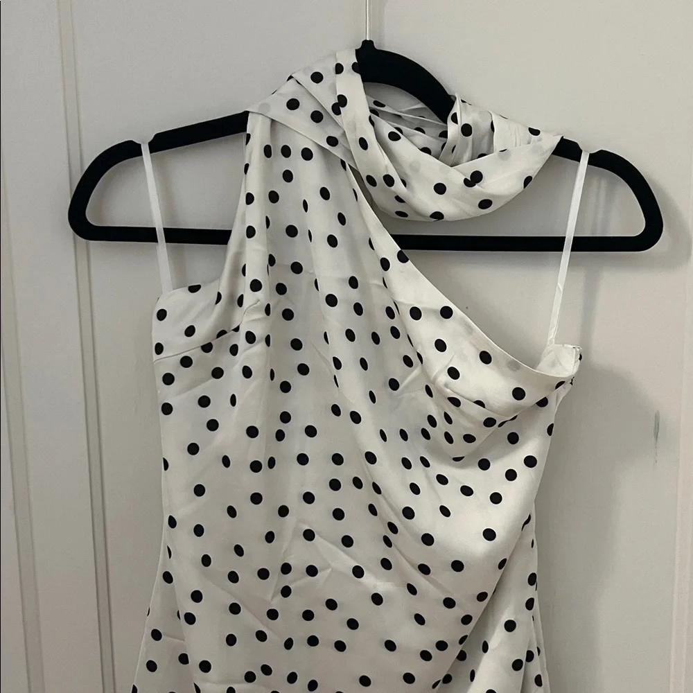 Commense White Polka Dot Mini Dress with Black Spots - Picture 3 of 6